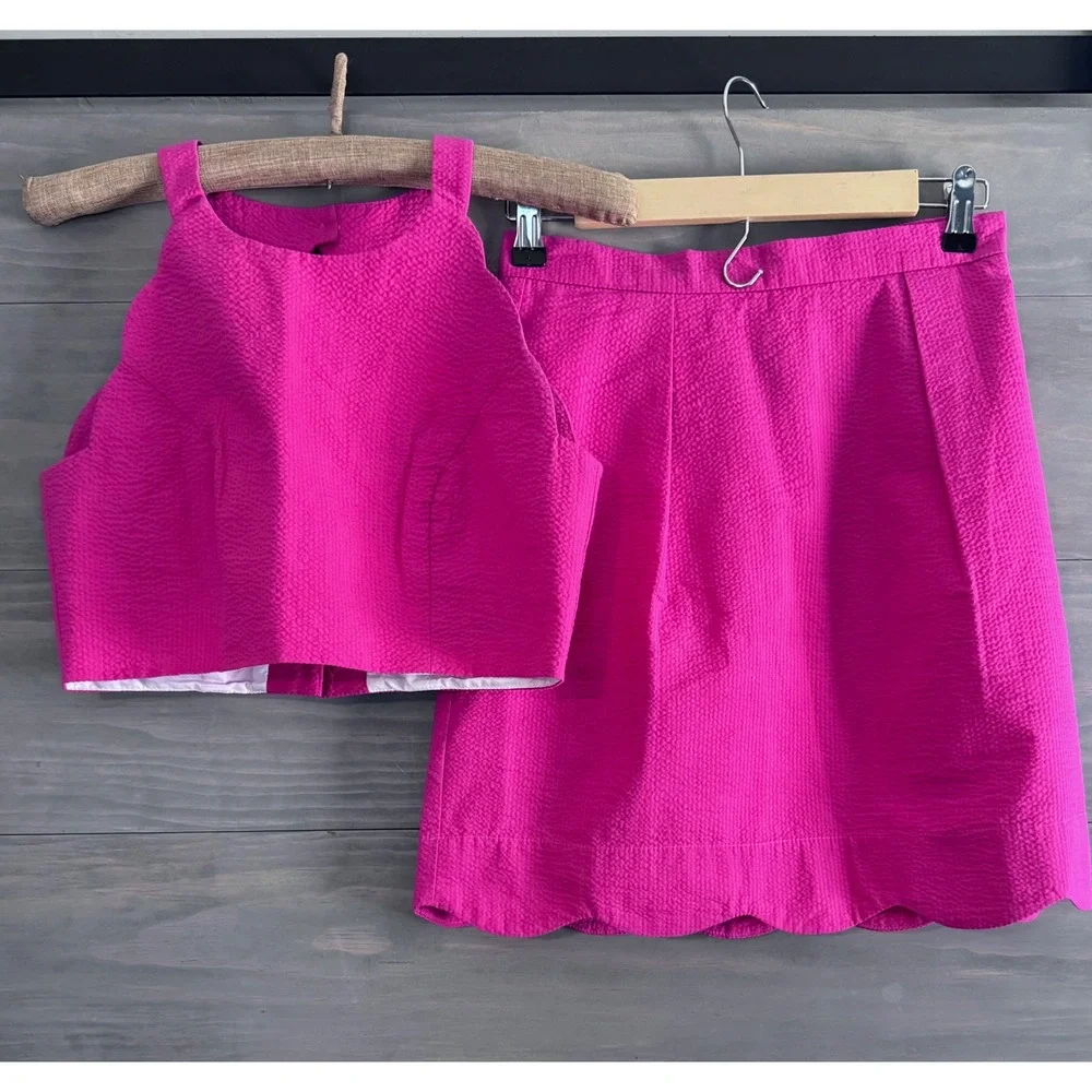 Lauren James Women's Carly Seersucker Crop Top Skirt‎ Set Pink Size Small